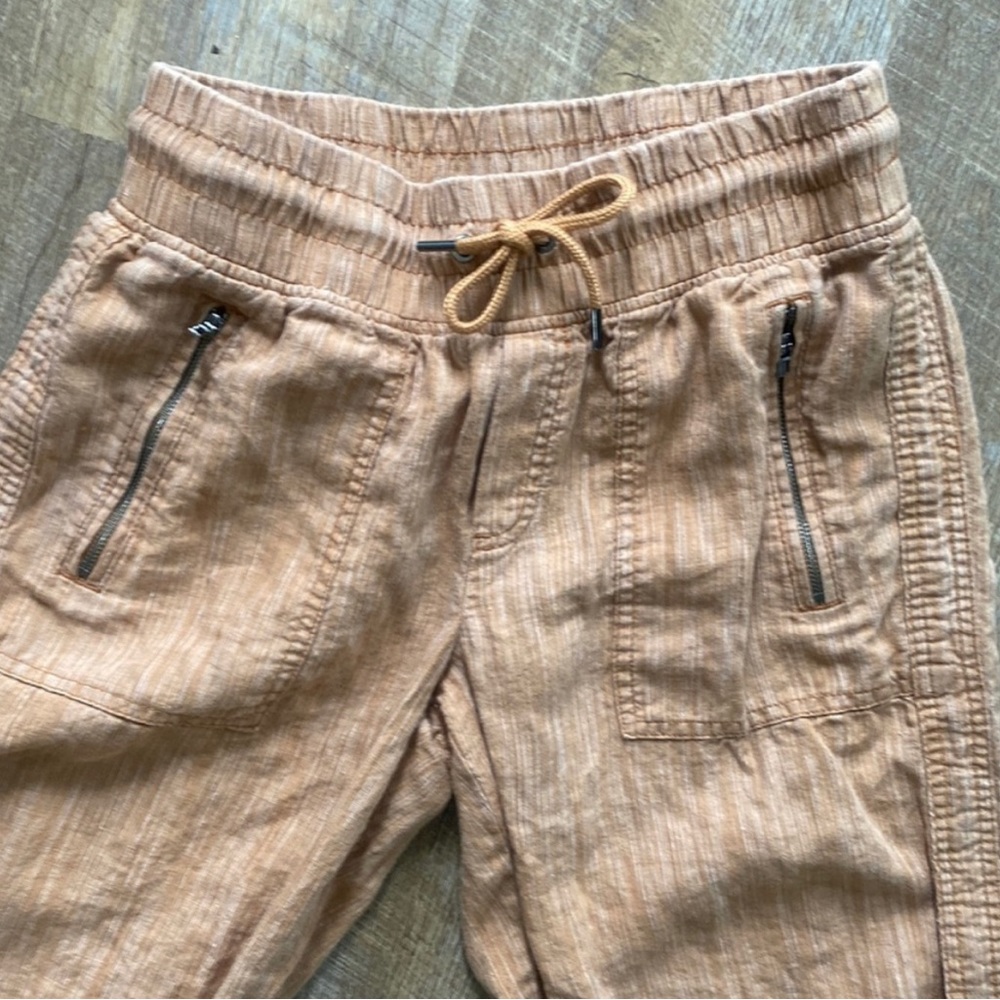 Athleta Cabo Wide Leg Textured Linen Pants Tan Size 6